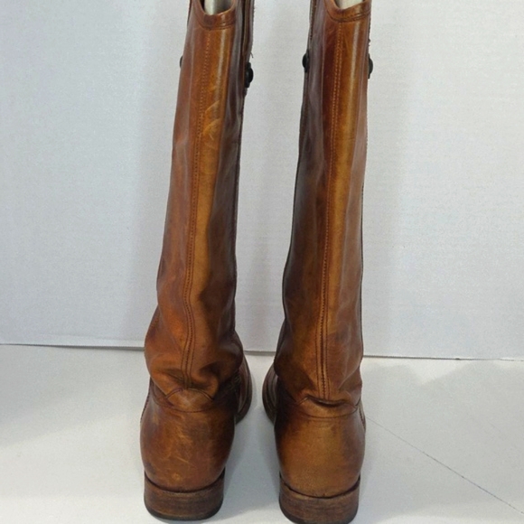 Frye Melissa Double Sole Button Lug Tall Brown Leather Women's Boots - Picture 4 of 16